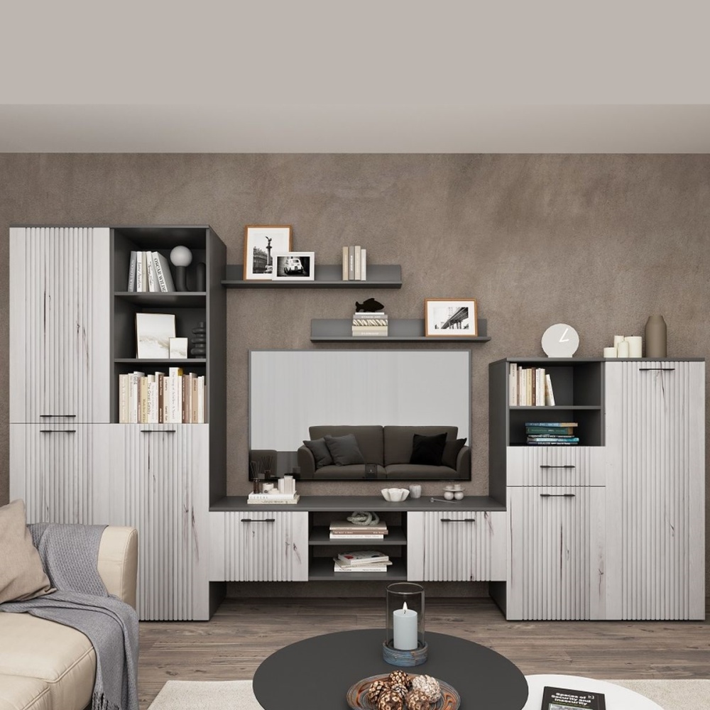 Стенка «Монреаль» КМК 0986, антрацит/дуб канадский арктик в магазине «На диване» в Москве  — Выгодная цена